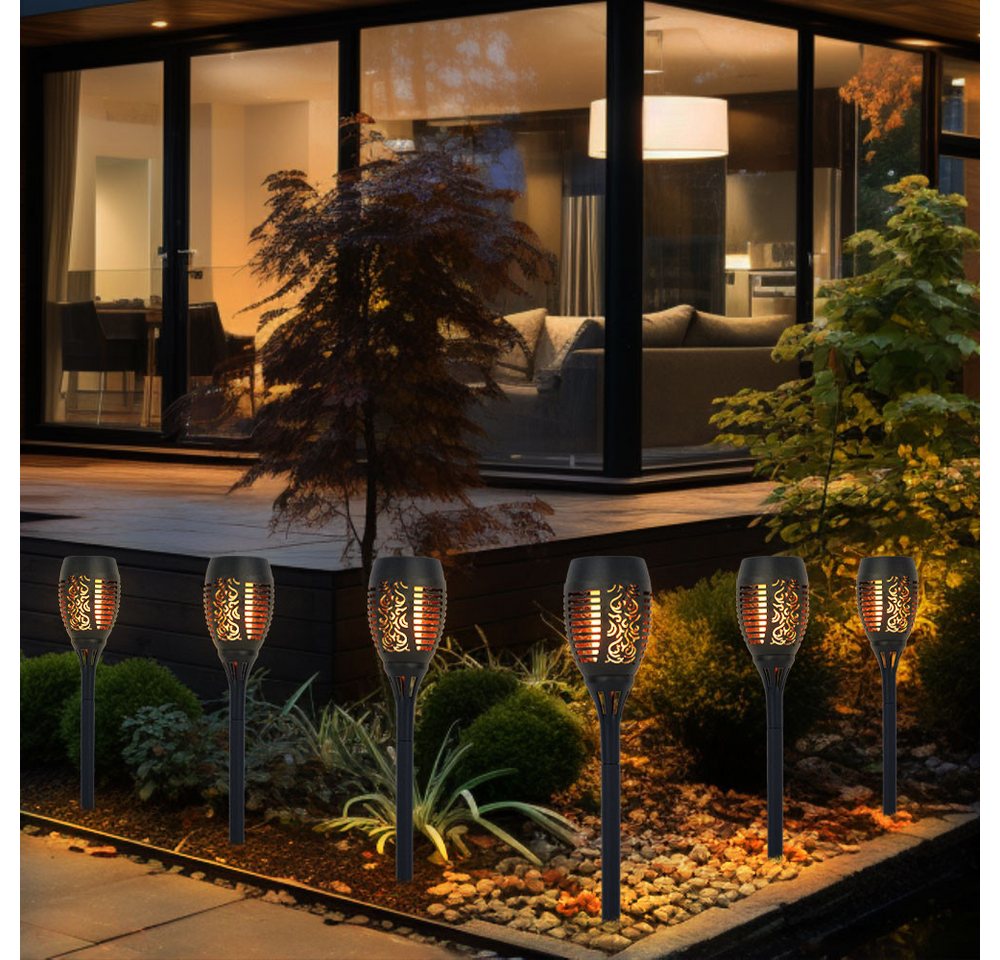 GLOBO LIGHTING LED Außen-Stehlampe, LED-Leuchtmittel fest verbaut, Warmweiß, Außen Solarleuchte Gartendeko Gartenfackel Stecklampe 6x LED Fackel Bild 5