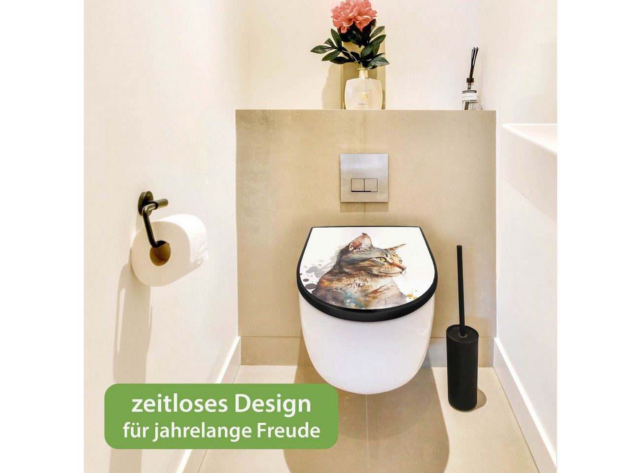 banjado WC-Sitz Premium D-Form mit Absenkautomatik Motiv Katzenportrait in Aquarell 2 (umweltfreundliches Material, Softclose Absenkautomatik), 45 x 36,4 x 4 Bild 3