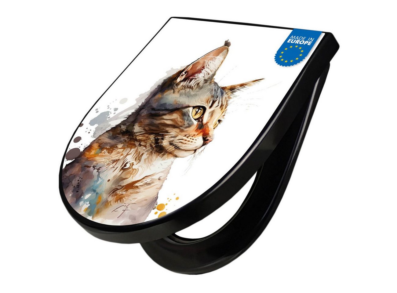 banjado WC-Sitz Premium D-Form mit Absenkautomatik Motiv Katzenportrait in Aquarell 2 (umweltfreundliches Material, Softclose Absenkautomatik), 45 x 36,4 x 4 Bild 5