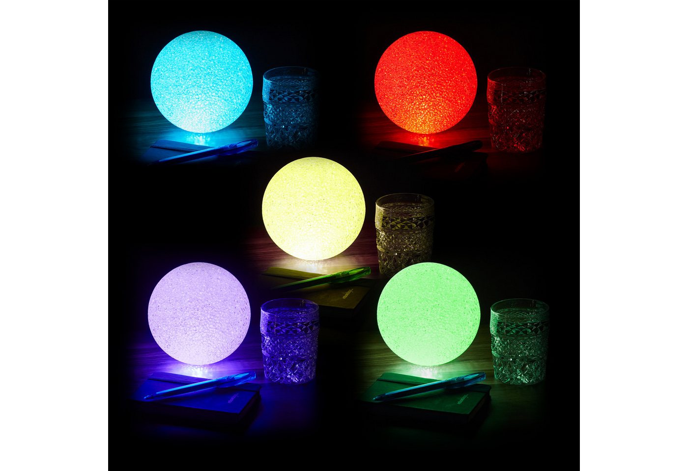 relaxdays LED Kugelleuchte 2 x LED Kugelleuchte mit Farbwechsel, Stimmungsvoller Farbwechsel und funkelnder Glitzereffekt, LED, Blau, Gelb, Rot, Lila, Grün