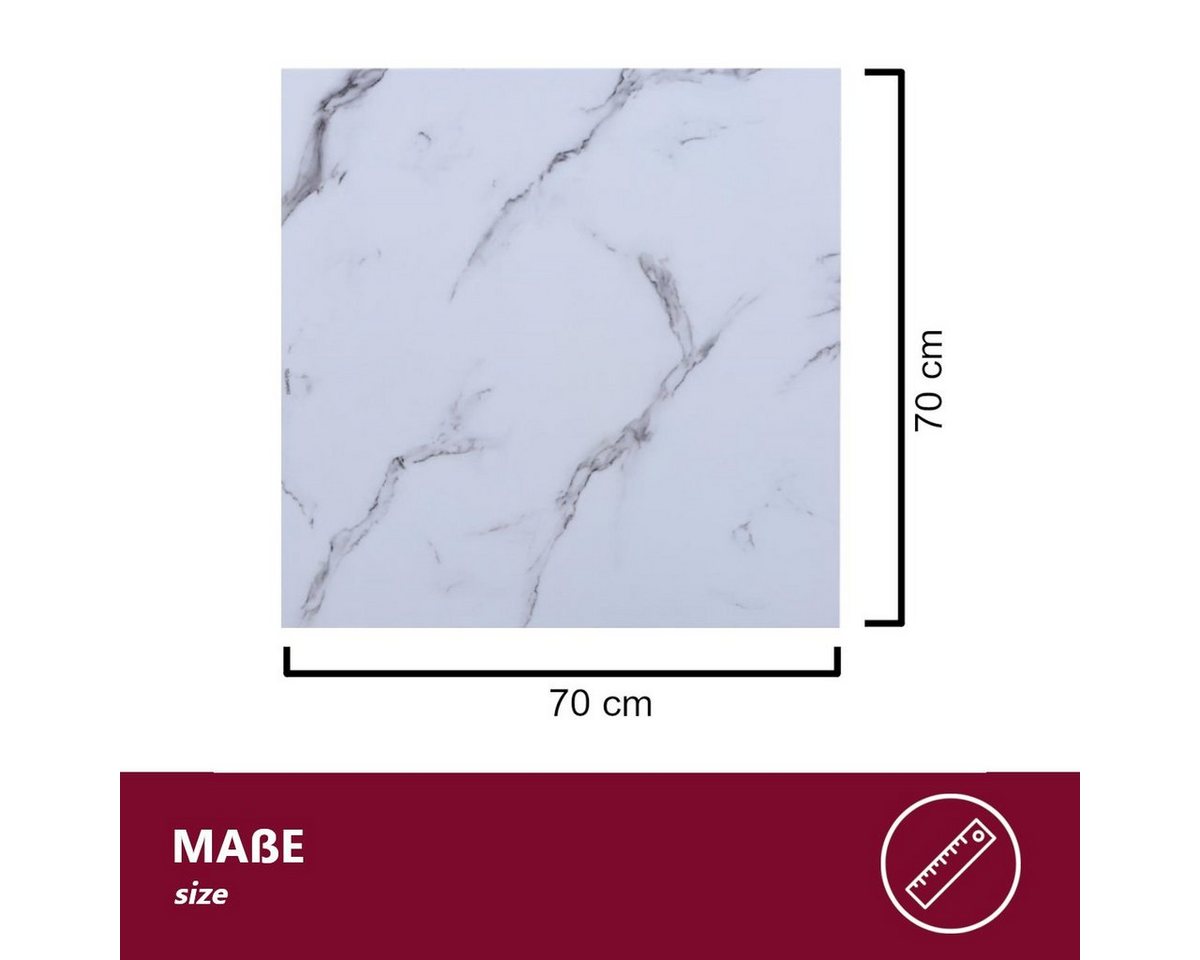 HOOZ Tischplatte aus Glas 70 x 70 x 0,6 cm (Marmorweiß, 1 St., ESG-Sicherheitsglas), mit hochwertigem Facettenschliff