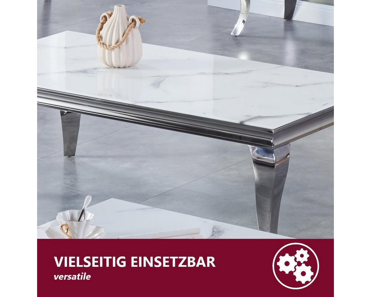 HOOZ Tischplatte aus Glas 70 x 70 x 0,6 cm (Marmorweiß, 1 St., ESG-Sicherheitsglas), mit hochwertigem Facettenschliff Bild 2
