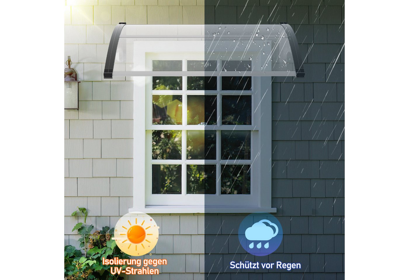 Clanmacy Vordach Haustürvordach 120 x 100 cm, Polycarbonat, transparent, wetterfest Bild 2