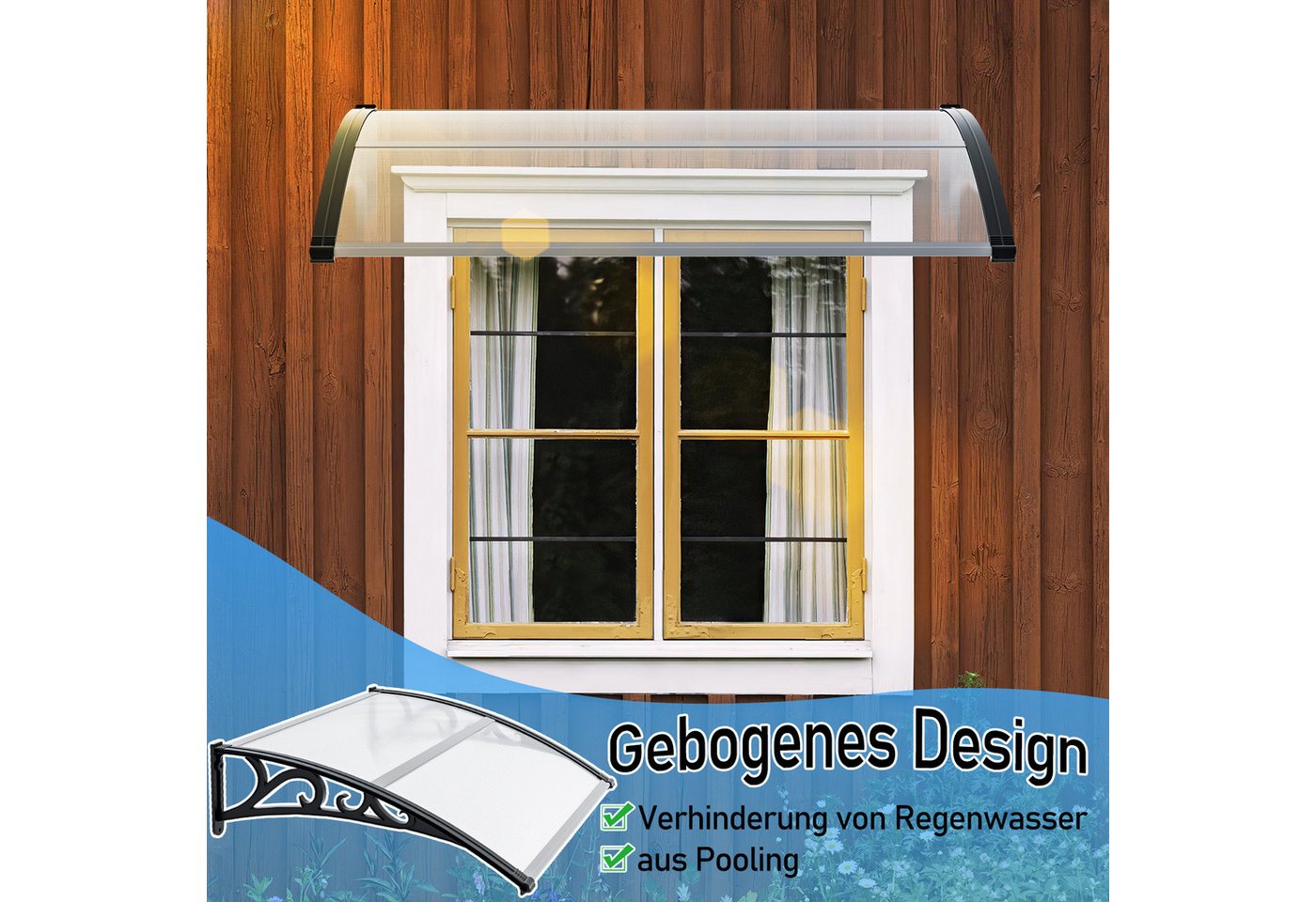 Clanmacy Vordach Haustürvordach 120 x 100 cm, Polycarbonat, transparent, wetterfest Bild 3