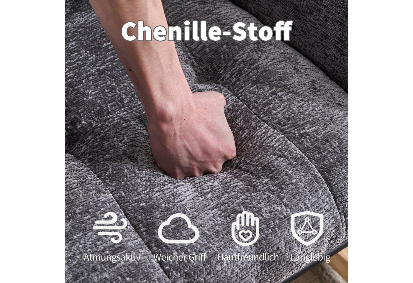 Vankel Schaukelstuhl Relaxsessel Chenille mit Fußstütze, Schaukelfunktion & Stauraum, Bequemer Schaukelstuhl mit Luftkissen-Rückenlehne für Wohnzimmer Bild 3