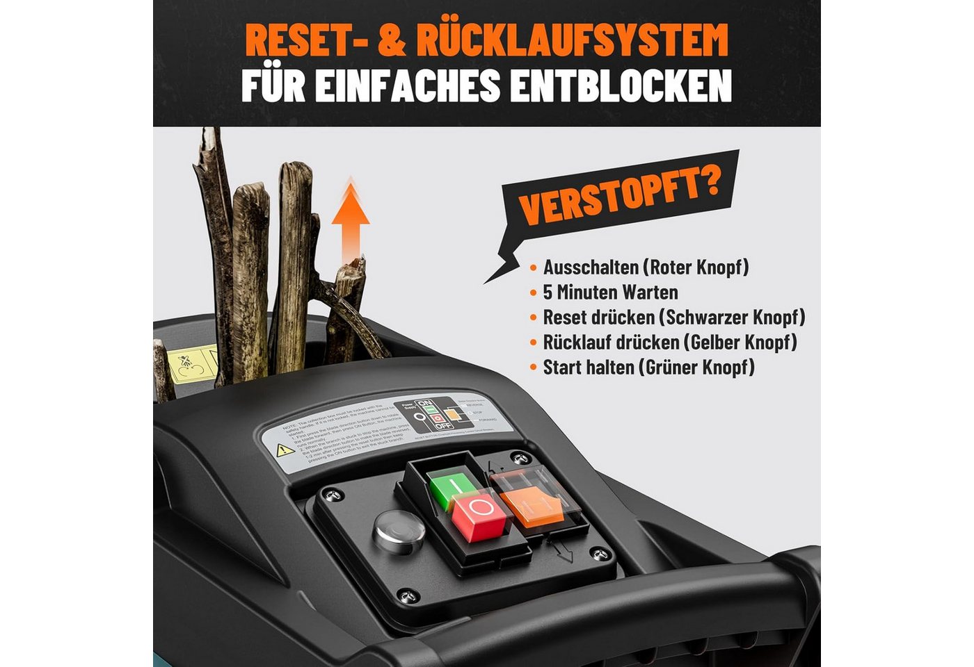 DOVAMAN Häcksler 2800 W Bürstenlosem Motor 45 mm Aststärke Elektrisch 50L, Robuste Auffangbox Bild 2