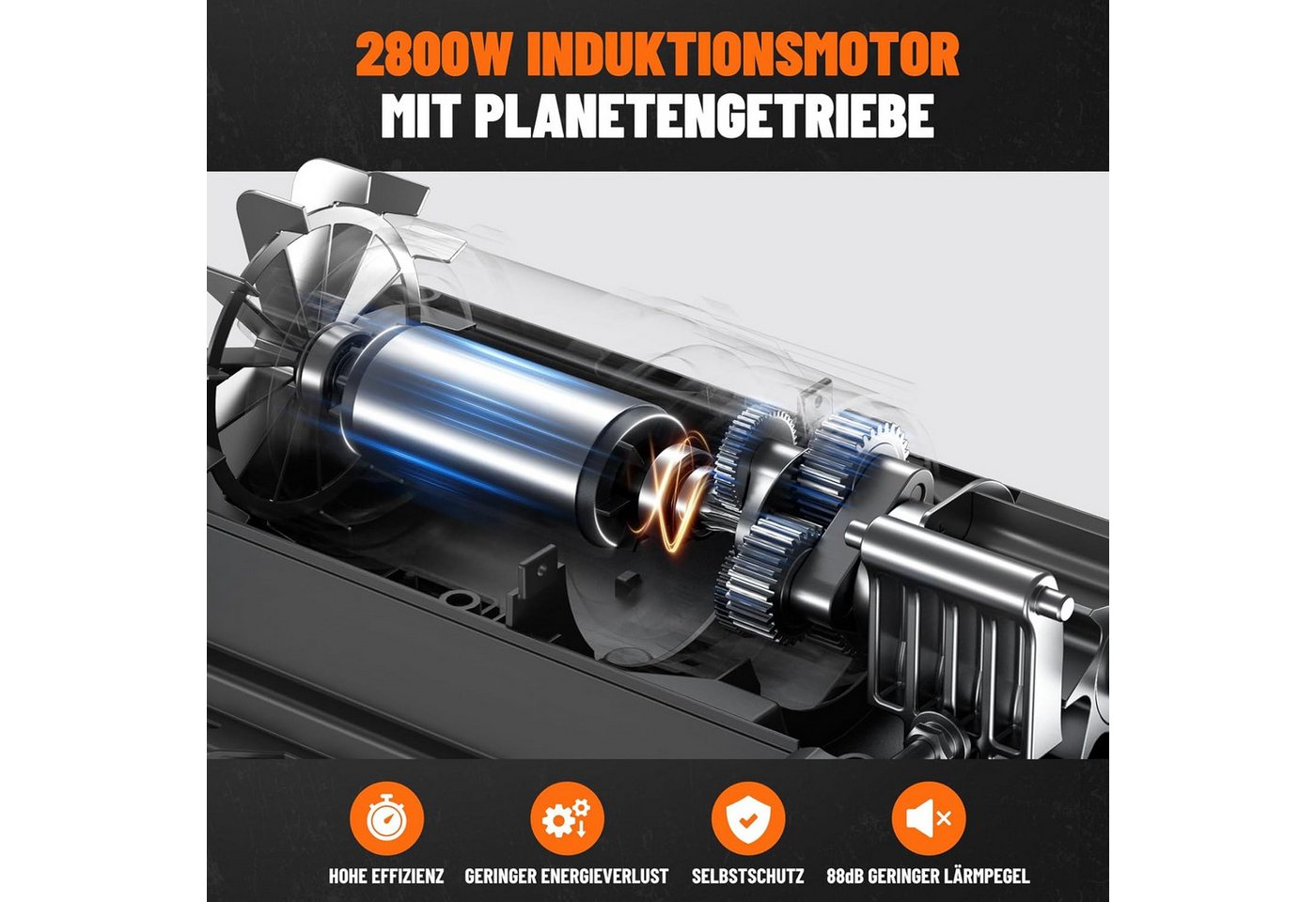 DOVAMAN Häcksler 2800 W Bürstenlosem Motor 45 mm Aststärke Elektrisch 50L, Robuste Auffangbox Bild 4