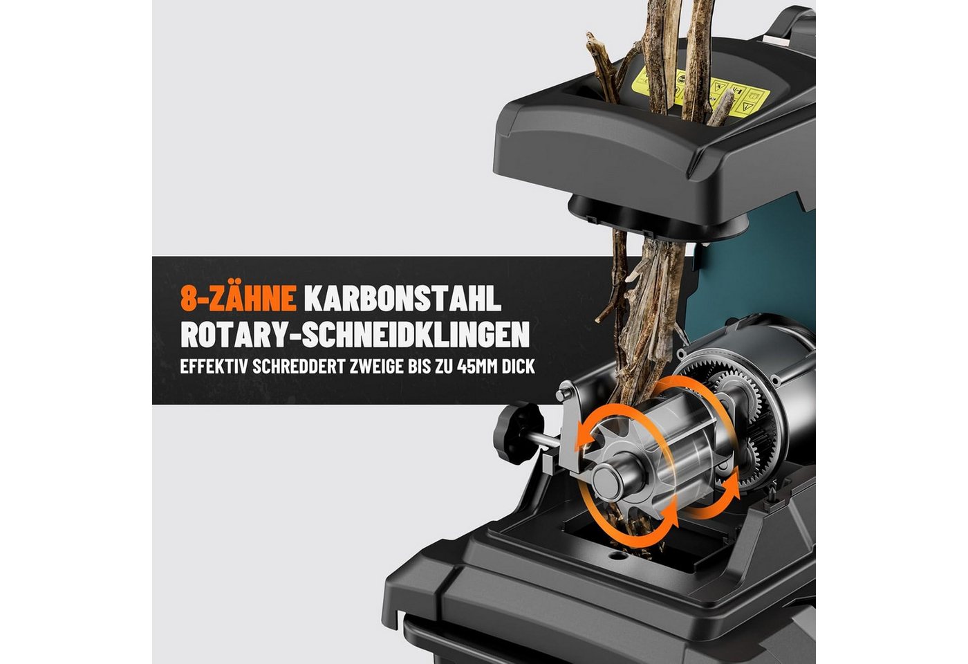 DOVAMAN Häcksler 2800 W Bürstenlosem Motor 45 mm Aststärke Elektrisch 50L, Robuste Auffangbox Bild 5