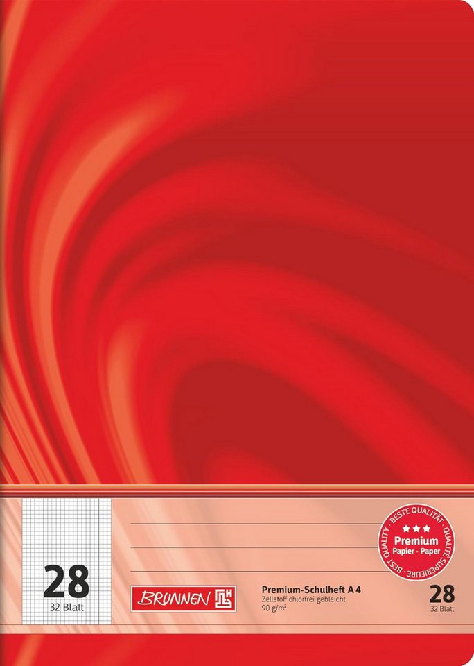 BRUNNEN Schulheft BRUNNEN Schulheft A4 Lineatur 28 kariert 5 mm 32 Blatt rot