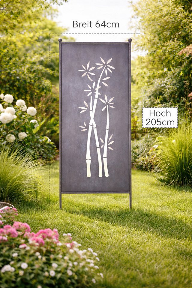 finehomegarden Gartenstecker Stele Metall Bambus Sichtschutz grau (1-St) Windschutz Outdoor H205cm B64cm Dekowand Garten / Spedition Bild 3