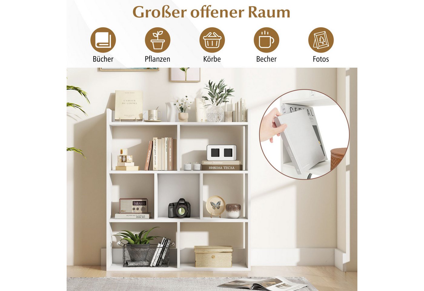 KOMFOTTEU Bücherregal Würfelregal Aufbewahrungsregal, mit offener Rückseite, 7 Fächern & Ablagen Bild 5