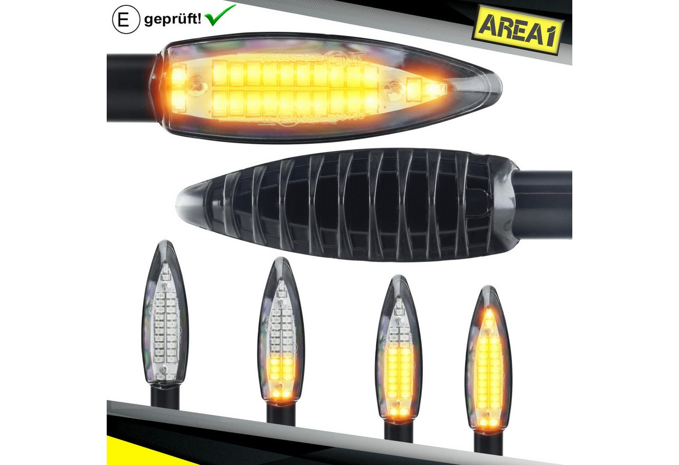 Area1 Blinker Motorrad Motorroller LED Blinker Set (2) mit Lauflicht, E-geprüft, M8