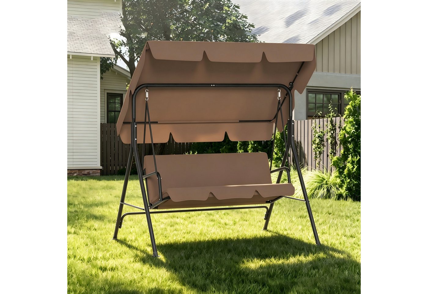 FIVMEN Hollywoodschaukel Gartenschaukel 3-Sitzer mit Verstellbarem Sonnendach weichem Kissen, 176x110x152cm, Metall Hängeschaukel mit Verstellbarem Sonnendach Liegefunktion Bild 3