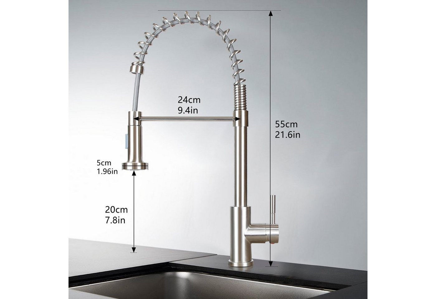 ZMH Küchenarmatur Küchenarmatur Schwarz mit ausziehbarer Brause, 360° und 2 Strahlarten (Set, Küchenarmatur mit Spiralfeder) Rostfreier Stahl, heißes und kaltes Wasser, Spiralfeder Bild 3