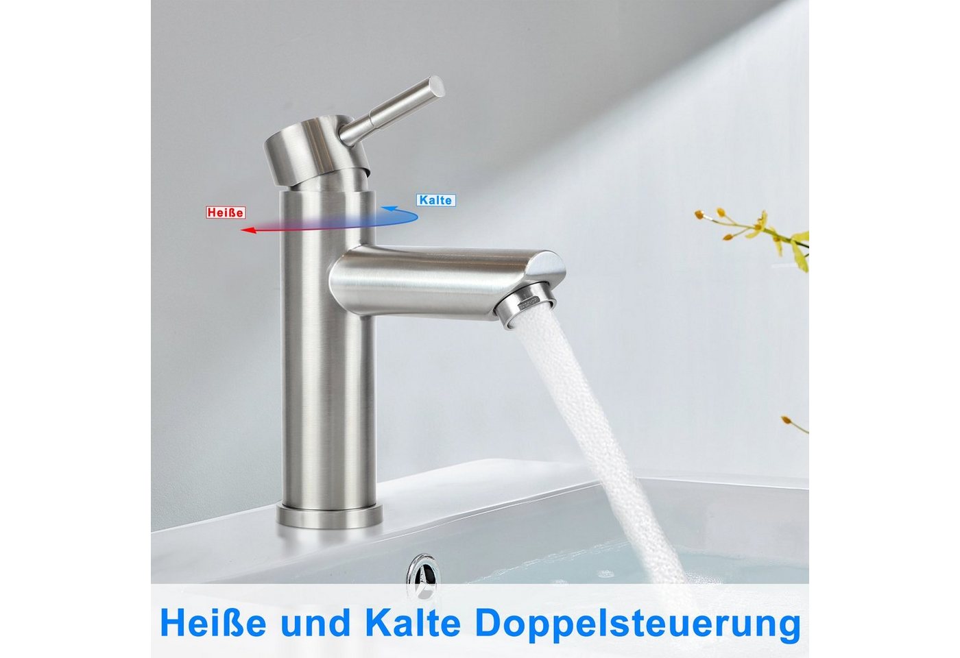 ZMH Waschtischarmatur Hochdruck mit Einhebelbedienung und Warm-/Kaltwasser fürs Badezimmer (Set, Hochdruck Mischbatterie Einhebelmischer Badarmatur) 3/8-Zoll-Anschluss, Warm-/Kaltwasser, Hochdruck
