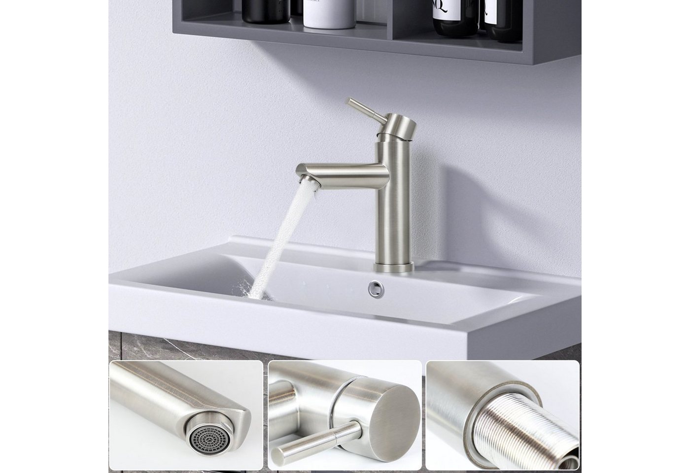 ZMH Waschtischarmatur Hochdruck mit Einhebelbedienung und Warm-/Kaltwasser fürs Badezimmer (Set, Hochdruck Mischbatterie Einhebelmischer Badarmatur) 3/8-Zoll-Anschluss, Warm-/Kaltwasser, Hochdruck Bild 2