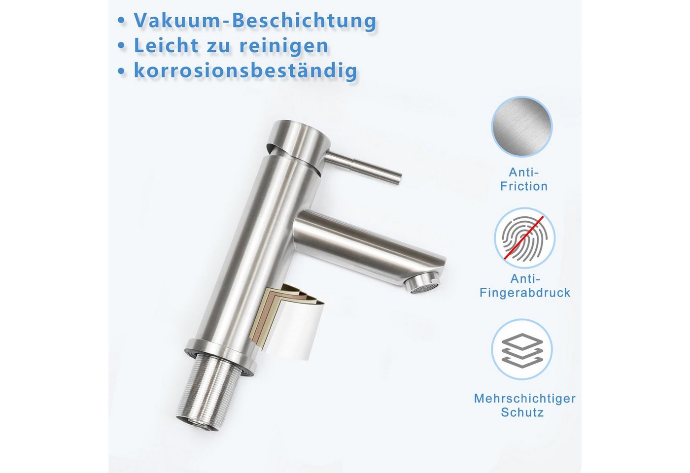 ZMH Waschtischarmatur Hochdruck mit Einhebelbedienung und Warm-/Kaltwasser fürs Badezimmer (Set, Hochdruck Mischbatterie Einhebelmischer Badarmatur) 3/8-Zoll-Anschluss, Warm-/Kaltwasser, Hochdruck Bild 3