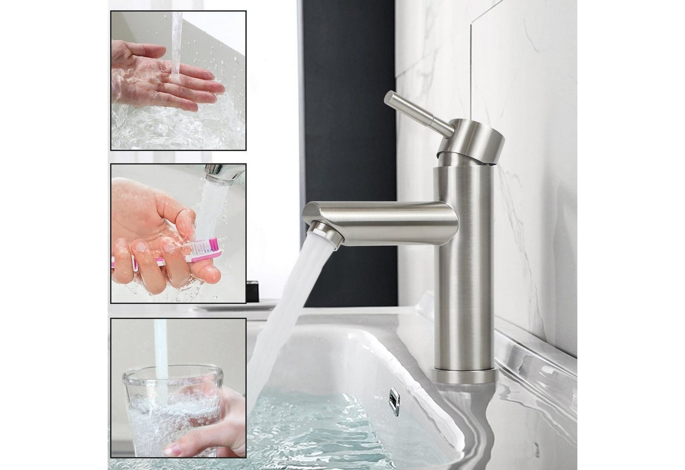 ZMH Waschtischarmatur Hochdruck mit Einhebelbedienung und Warm-/Kaltwasser fürs Badezimmer (Set, Hochdruck Mischbatterie Einhebelmischer Badarmatur) 3/8-Zoll-Anschluss, Warm-/Kaltwasser, Hochdruck Bild 5