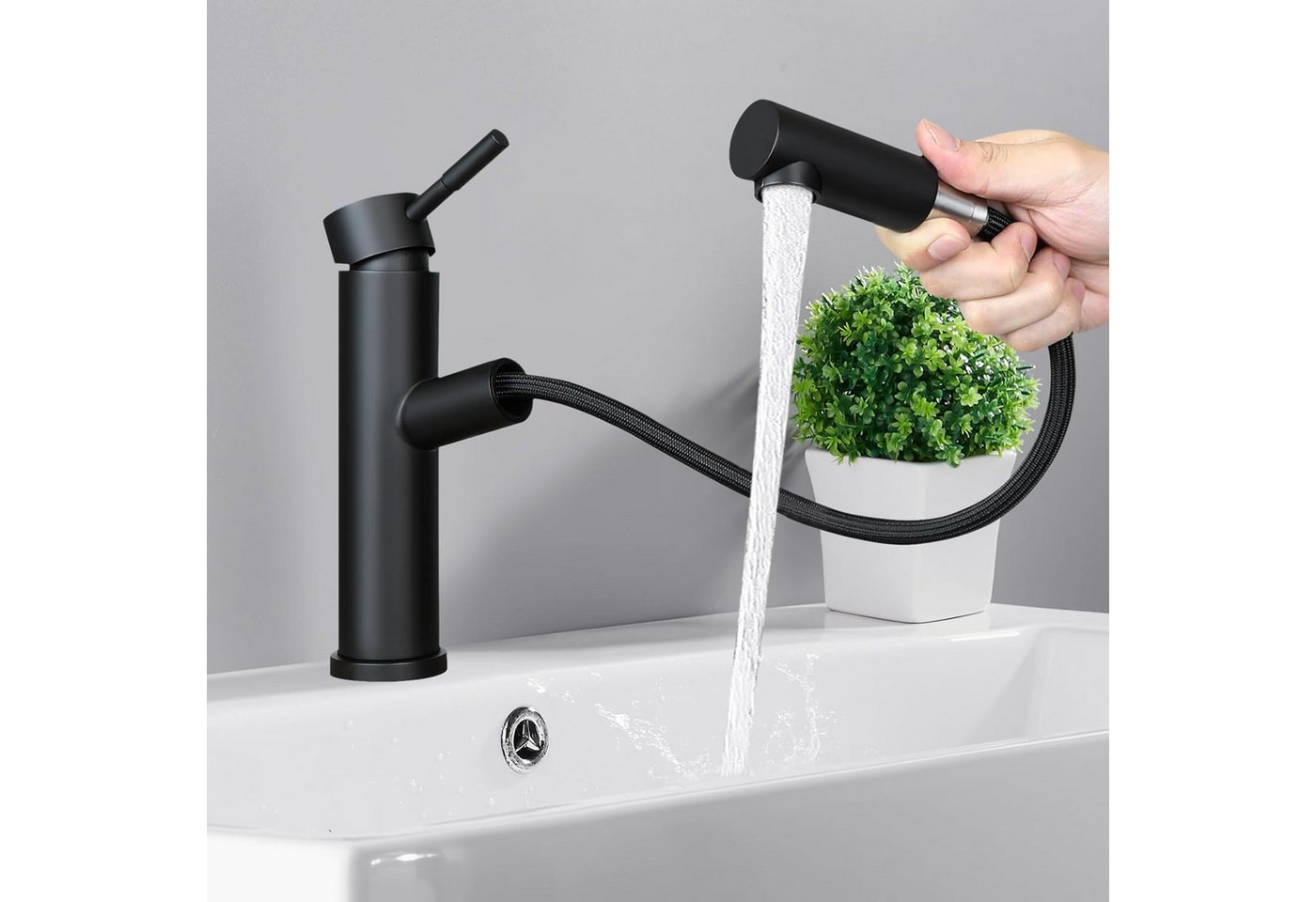 ZMH Waschtischarmatur Bad Schwarz Wasserhahn Ausziehbar Brause Mischbatterie Küche (Set, Wachtischarmtur) Einhebelmischer, 3/8-Zoll-Anschluss,ausziehbare Braus Bild 5