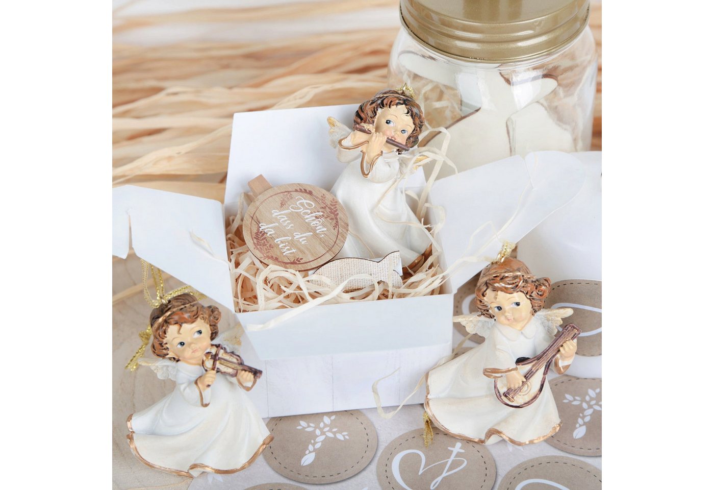 Logbuch-Verlag Aufkleber 24 SCHÖN DASS DU DA BIST Aufkleber 4 cm Holzoptik natur Holz braun -