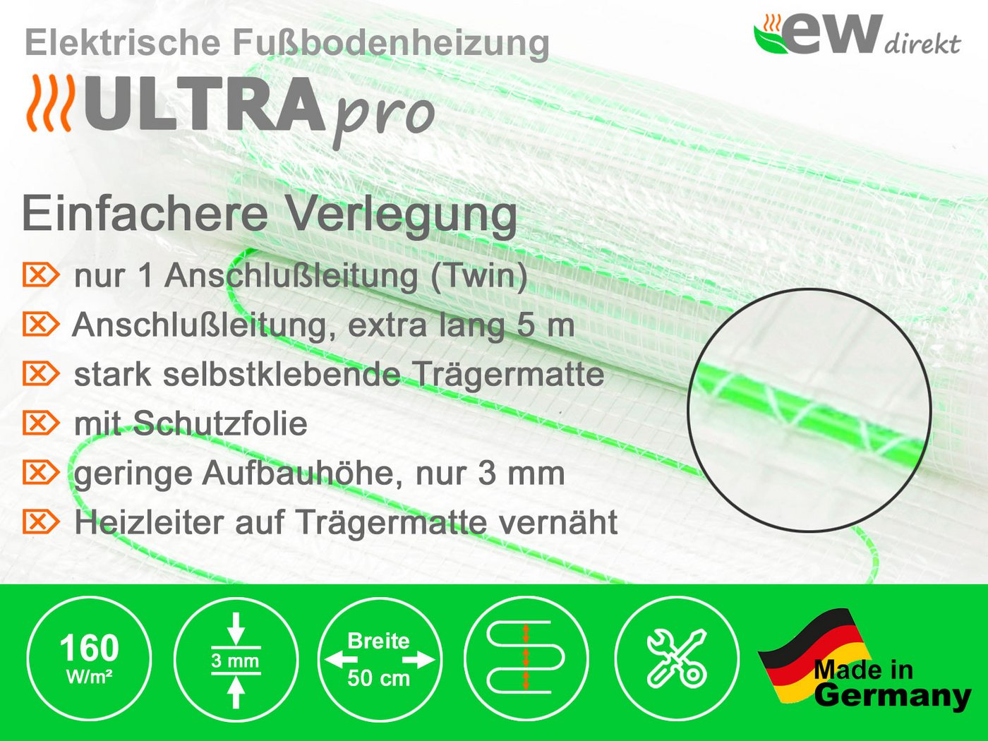 ewdirekt Fußbodenheizung UltraPro 160 für Fliesen mit smartem Thermostat RT-70 WLAN Tuya Bild 2