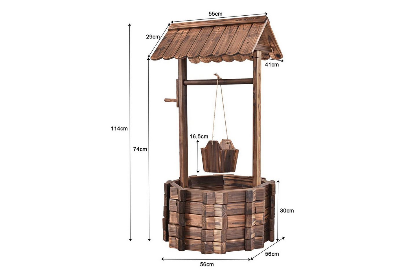 KOMFOTTEU Gartenbrunnen Wunschbrunnen mit Dach, aus Tannenholz, Garten Dekoration Bild 3
