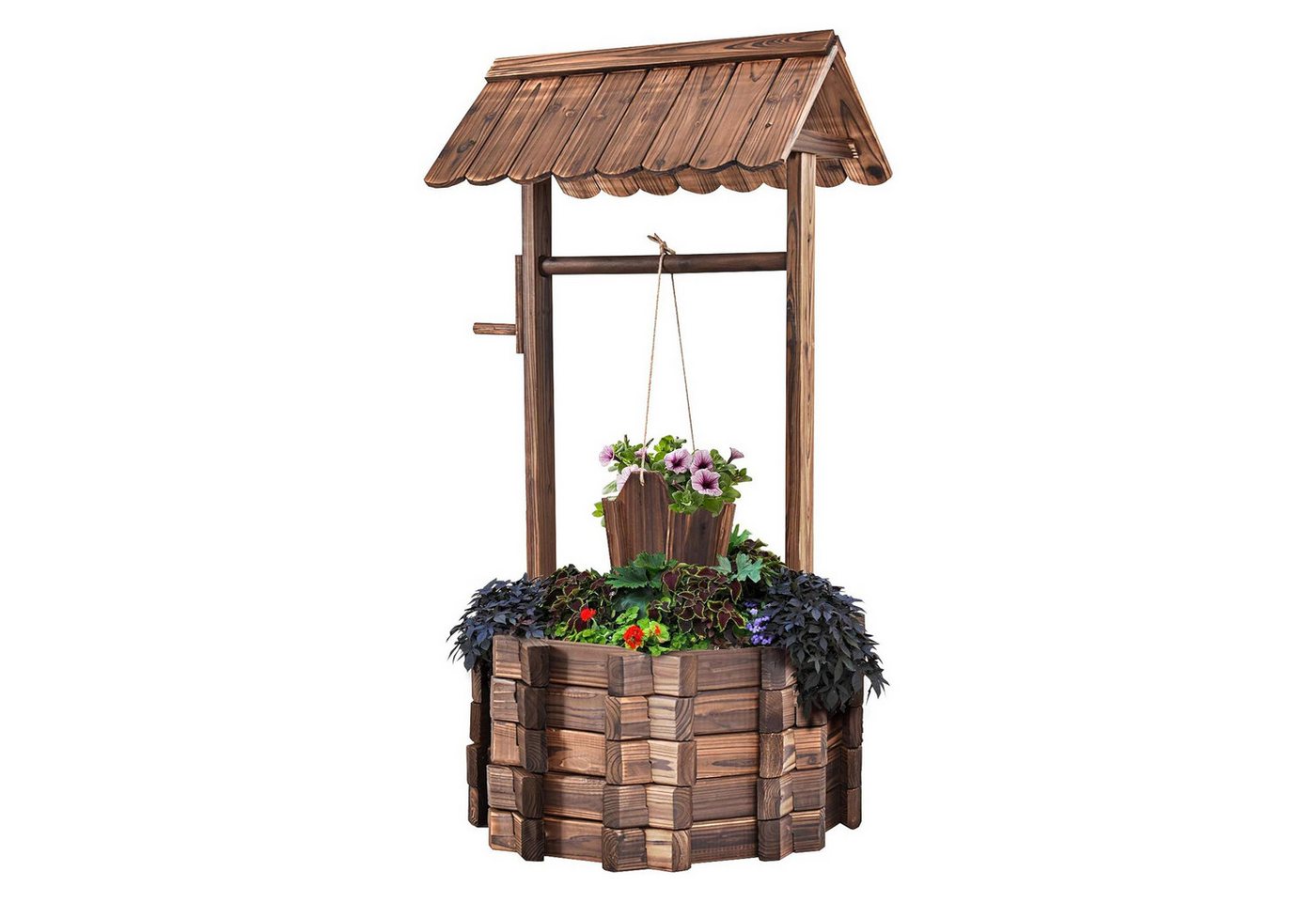 KOMFOTTEU Gartenbrunnen Wunschbrunnen mit Dach, aus Tannenholz, Garten Dekoration Bild 4