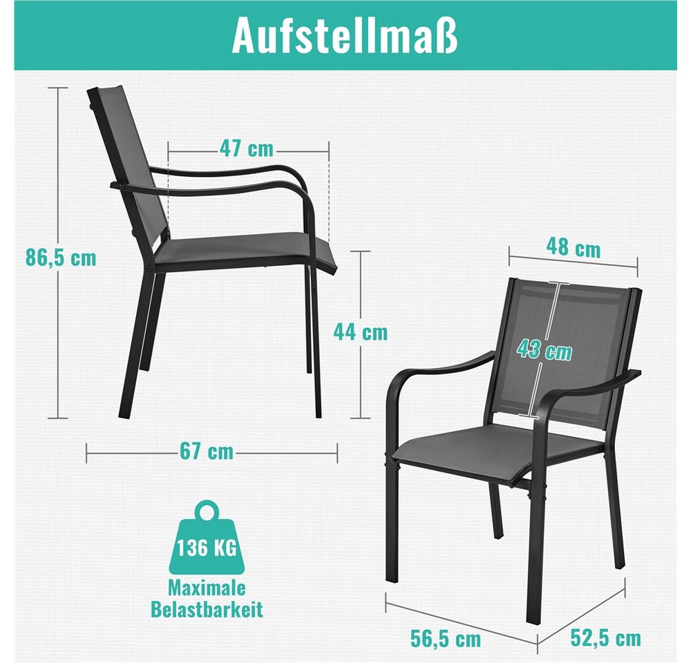 Yaheetech Gartenstuhl Esszimmerstuhl aus Texteline-Gewebe und Metall (4 St), 4er-Set Küchenstuhl Stapelbar & Robust bis 136 kg Belastbar je Stuhl