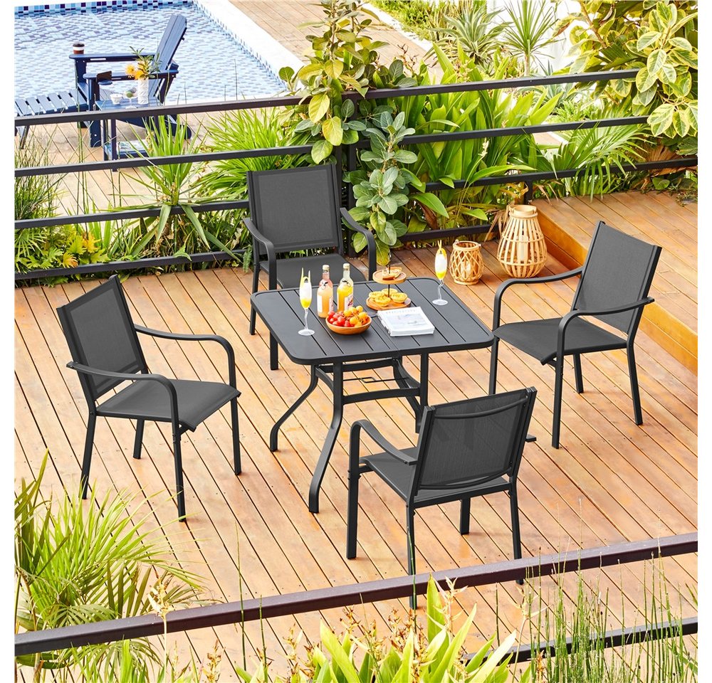 Yaheetech Gartenstuhl Esszimmerstuhl aus Texteline-Gewebe und Metall (4 St), 4er-Set Küchenstuhl Stapelbar & Robust bis 136 kg Belastbar je Stuhl Bild 4