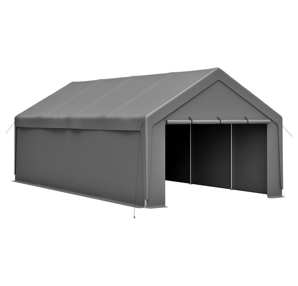 BBWL Einzelcarport mit verzinktem Stahlrahmen, wasserdichter UV Plane & Fenstern, BxT: 400x765 cm, 13x25 Carport Auto Garage – Schwerlast Unterstand