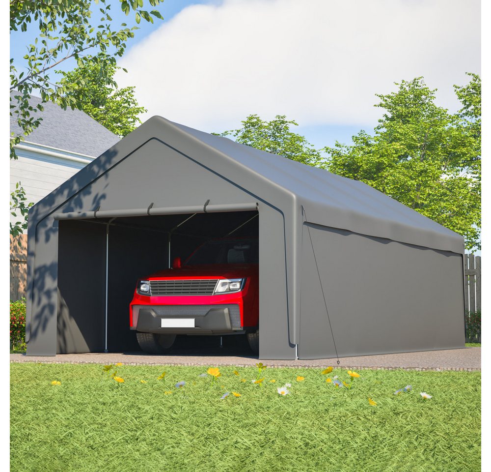 BBWL Einzelcarport mit verzinktem Stahlrahmen, wasserdichter UV Plane & Fenstern, BxT: 400x765 cm, 13x25 Carport Auto Garage – Schwerlast Unterstand Bild 5