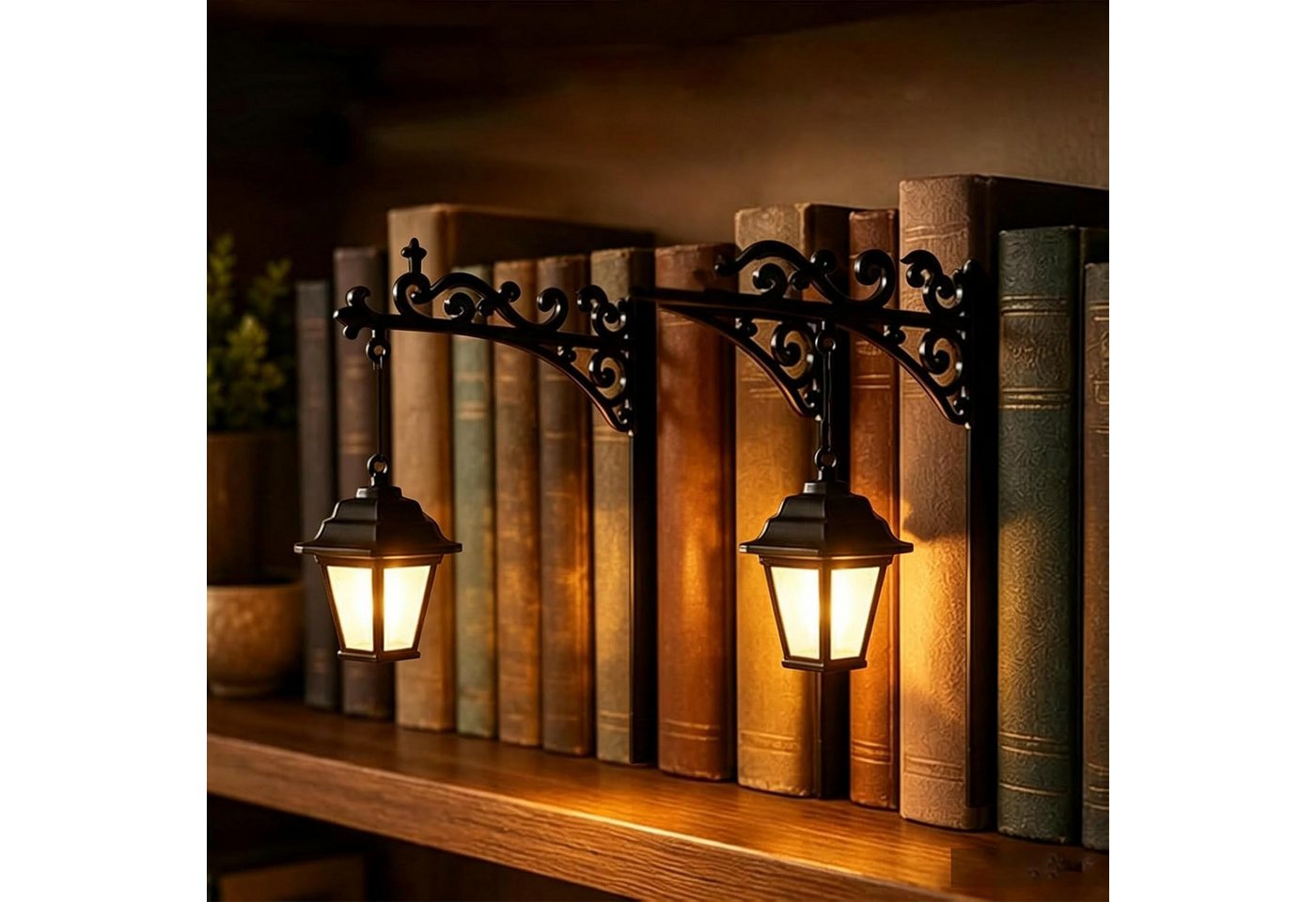 FELIXLEO Wandleuchte Bücherregal Lampe Vintage Laterne LED Buchstütze 2 Stück Bild 4