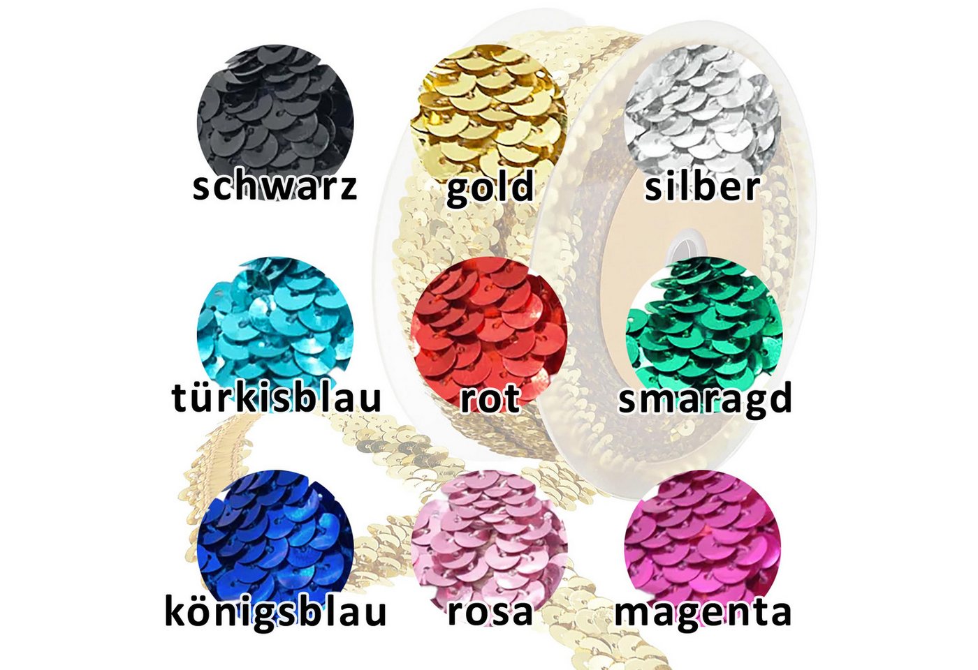 maDDma Bastelband 6m elastisches Paillettenband 20mm mehrreihige Paillettenborte, gold Bild 2