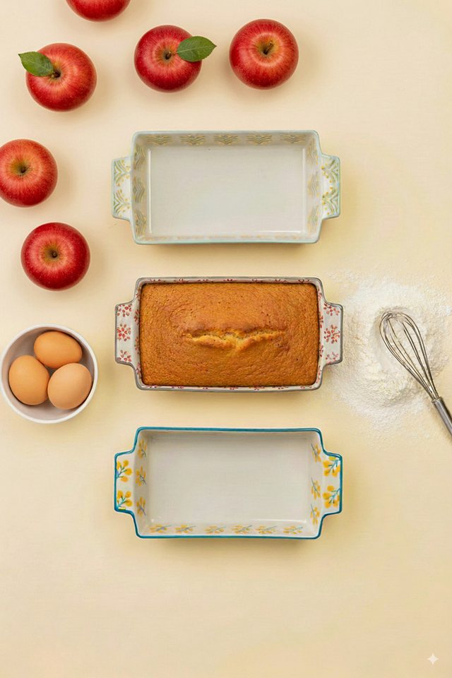 Tranquillo Backform Kleine Steinzeug Kuchenform RETRO 21x10.5x4.5 cm handgestempelt, (Einzelartikel), Florale Backform mit gleichmäßiger Wärmeverteilung, Retro-Design Bild 2