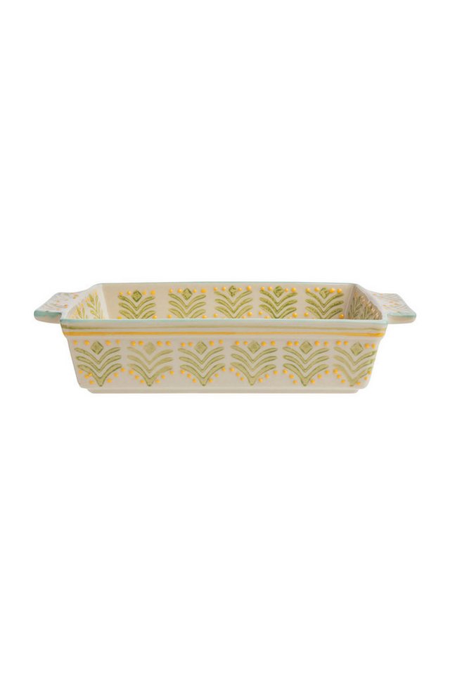 Tranquillo Backform Kleine Steinzeug Kuchenform RETRO 21x10.5x4.5 cm handgestempelt, (Einzelartikel), Florale Backform mit gleichmäßiger Wärmeverteilung, Retro-Design Bild 5
