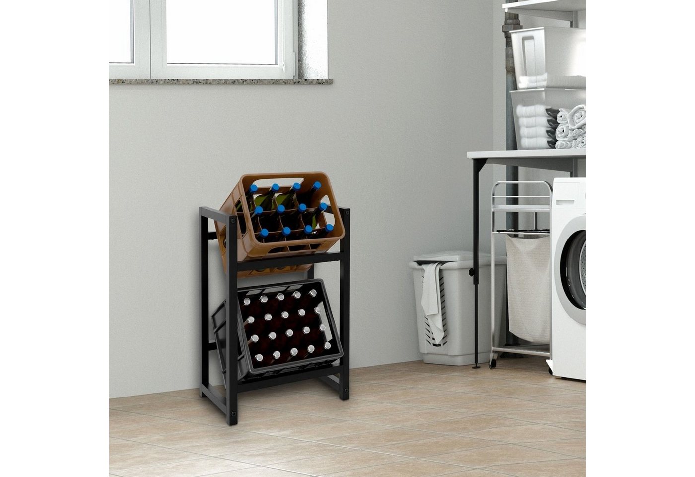 TPFLiving Standregal Getränkekistenständer Star - Getränkeregal für 2 Kisten in schwarz, Kastenständer für Getränkekisten - Flaschenregal, Getränkekistenregal mit den Maßen (HxB xT): 75 x 47 x 31 cm