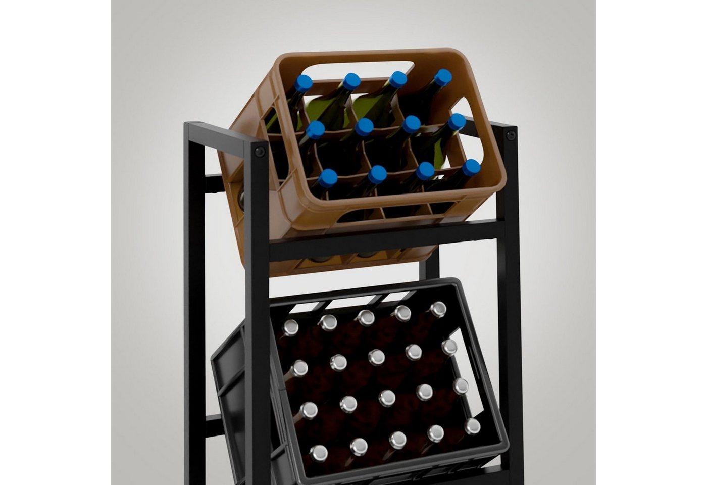 TPFLiving Standregal Getränkekistenständer Star - Getränkeregal für 2 Kisten in schwarz, Kastenständer für Getränkekisten - Flaschenregal, Getränkekistenregal mit den Maßen (HxB xT): 75 x 47 x 31 cm Bild 3