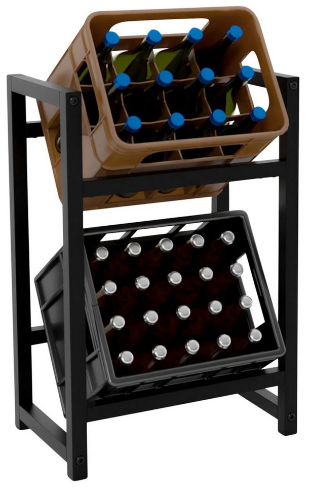 TPFLiving Standregal Getränkekistenständer Star - Getränkeregal für 2 Kisten in schwarz, Kastenständer für Getränkekisten - Flaschenregal, Getränkekistenregal mit den Maßen (HxB xT): 75 x 47 x 31 cm Bild 5