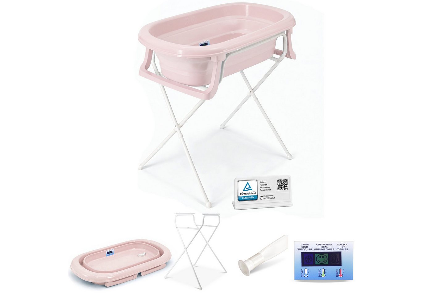 Babykajo Babybadewanne TÜV geprüft, (Set, 4-tlg), Babywanne faltbar mit Ständer, Abflussschlauch und Thermometer Bild 2