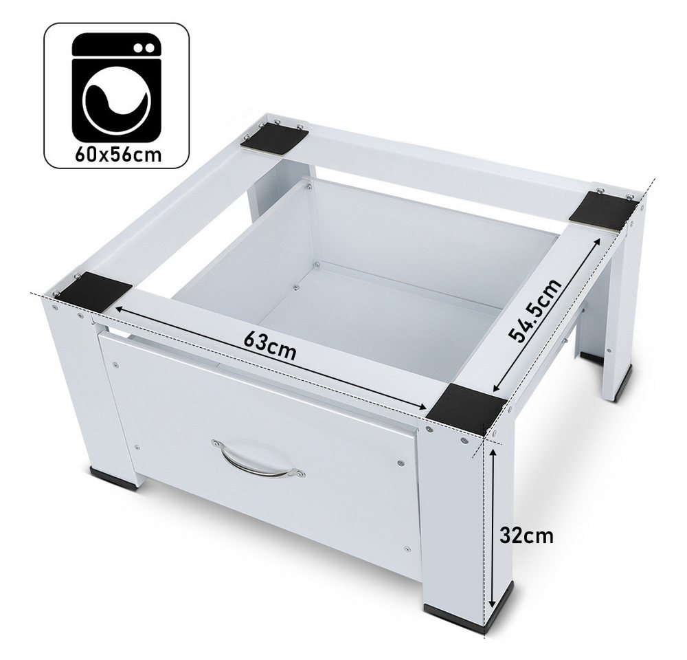 XERSEK Waschmaschinenuntergestell 63cm Waschmaschinen Untergestell aus Hochwertigem Stahl Höhe 32-52cm, Zubehör für Kühlschrank Trockner Gefrierschrank Bis 150kg, 32cm Waschmaschinensockel Rutschfesten Podest Erhöhung Unterbau Bild 3