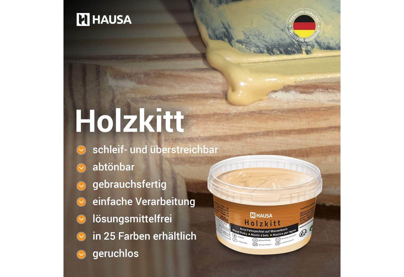 Hausa Holz-Reparaturset Holzkitt, 250g gebrauchsfertig ausgezeichnete Füllkraft rissbeständig, 1-St., Gramm Birke Holzspachtelmasse Kitt für Holz, Holzspachtel/Füllmasse zum Reparieren Bild 5