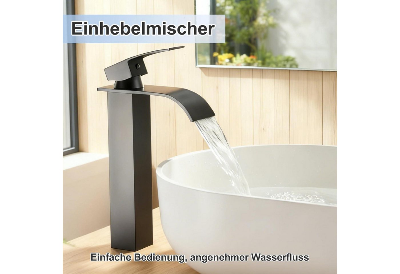 LuxusKollektion Waschtischarmatur Waschtischarmatur Wasserhahn Wasserfall Mischer Bad Schwarz Hoch Bild 2