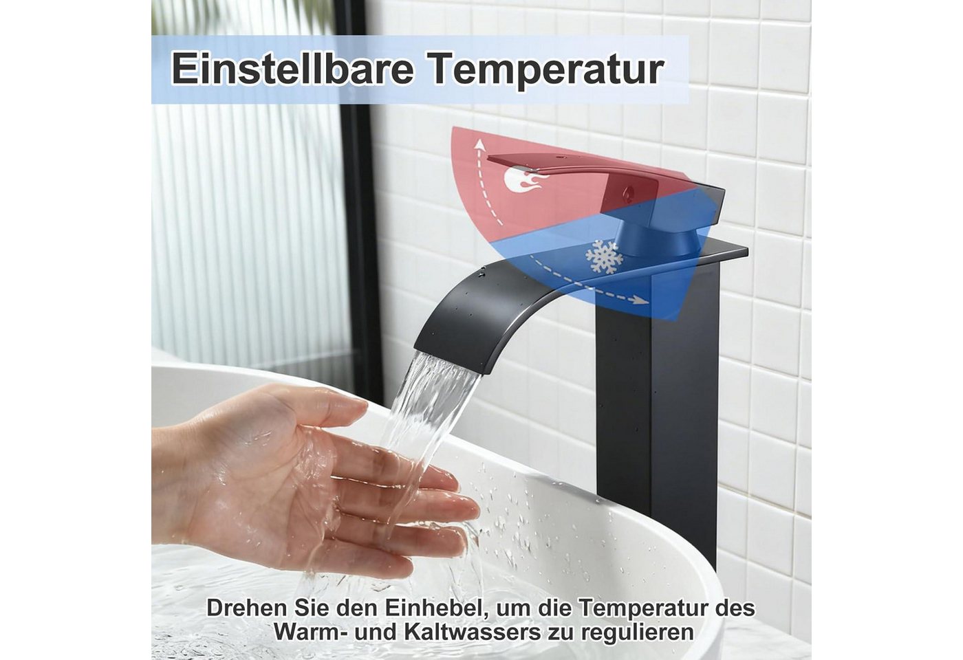 LuxusKollektion Waschtischarmatur Waschtischarmatur Wasserhahn Wasserfall Mischer Bad Schwarz Hoch Bild 3