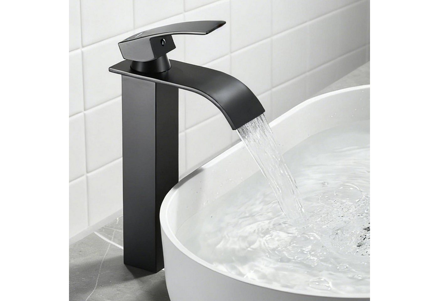 LuxusKollektion Waschtischarmatur Waschtischarmatur Wasserhahn Wasserfall Mischer Bad Schwarz Hoch Bild 4