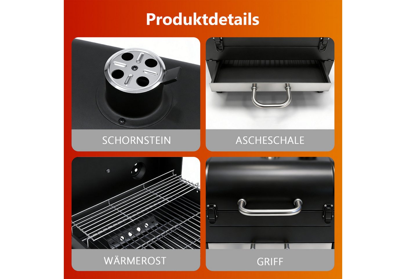 SunJas Holzkohlegrill Faltbarer Holzkohlegrill mit Doppelgrillrost,Deckel und thermometer, Grillfläche: 48 × 32 cm, Grill Holzkohle Tischgrill Campinggrill, für Outdoor-Picknick-Camping