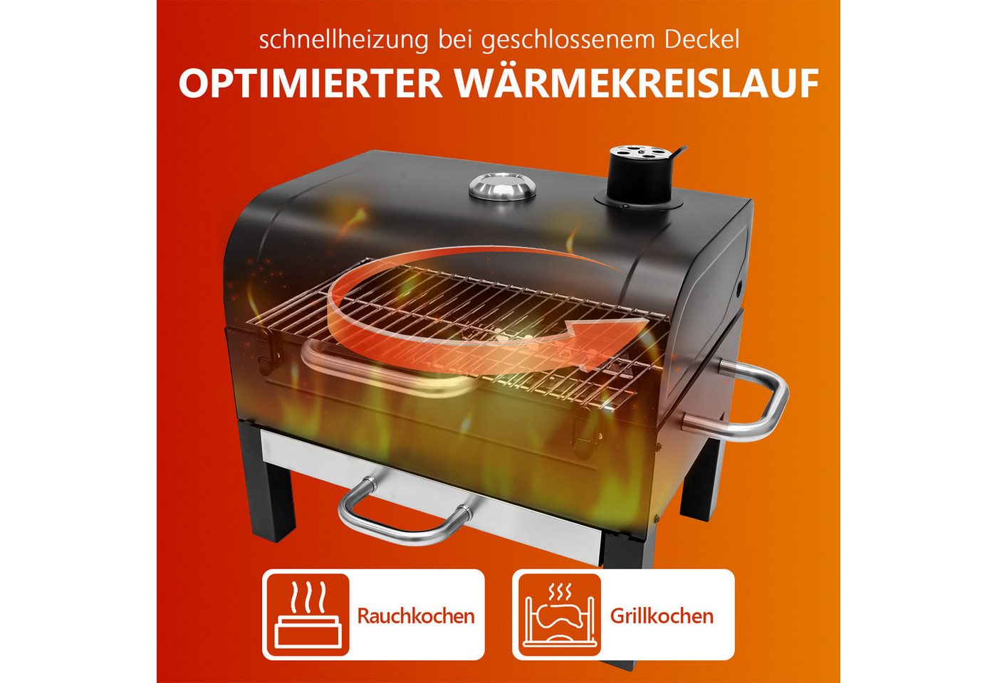 SunJas Holzkohlegrill Faltbarer Holzkohlegrill mit Doppelgrillrost,Deckel und thermometer, Grillfläche: 48 × 32 cm, Grill Holzkohle Tischgrill Campinggrill, für Outdoor-Picknick-Camping Bild 5