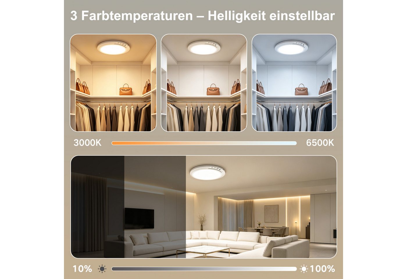 skelo LED Deckenleuchte 19CM Akku Lampe mit Bewegungsmelder 4000mAh, 3CCT Dimmbar & Timer, Wiederaufladbare Deckenleuchte, LED fest integriert, Kaltes Licht, Natürliches Licht, Warmes Licht, 3 Sensor Modus & Magnetische Deckenlampe ohne Bohren für Keller Flur Bild 5