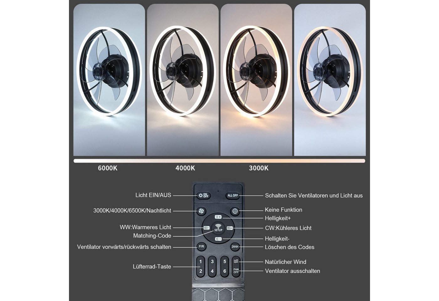 Nettlife Deckenventilator Licht Fernbedienung 33W dimmbar Timer-Funktion 50cm Flügeldurchmesser, Wohnzimme Schlafzimmer Kinderzimmer Arbeitszimmer Flur