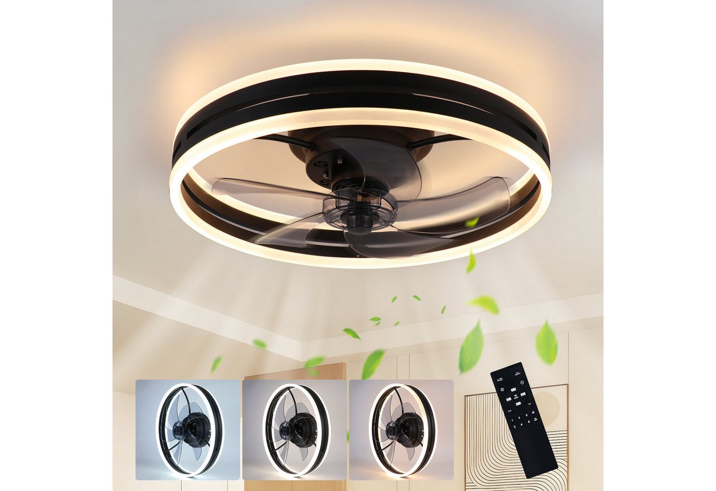 Nettlife Deckenventilator Licht Fernbedienung 33W dimmbar Timer-Funktion 50cm Flügeldurchmesser, Wohnzimme Schlafzimmer Kinderzimmer Arbeitszimmer Flur Bild 3