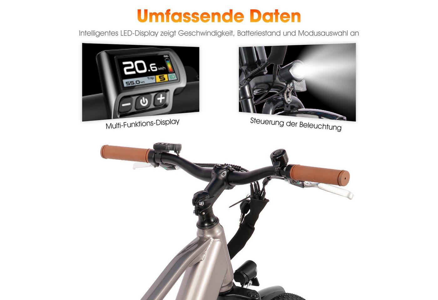 HILAND E-Bike E‑Bike 26 Zoll Stadtpedelec mit Federgabel & Doppelscheibenbremsen, Heckmotor, 280,8 Wh Bild 4